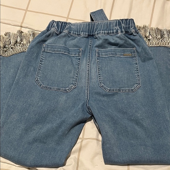 Stylish Blue Denim Straight Leg Everyday Soft with Belt and Tassel Hem. - Picture 9 of 9